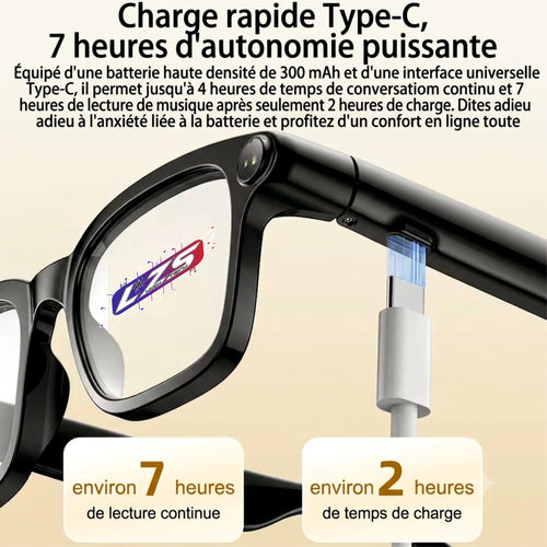 Lunettes Connectées Intelligentes – Caméra HD, Traduction IA & Audio Bluetooth