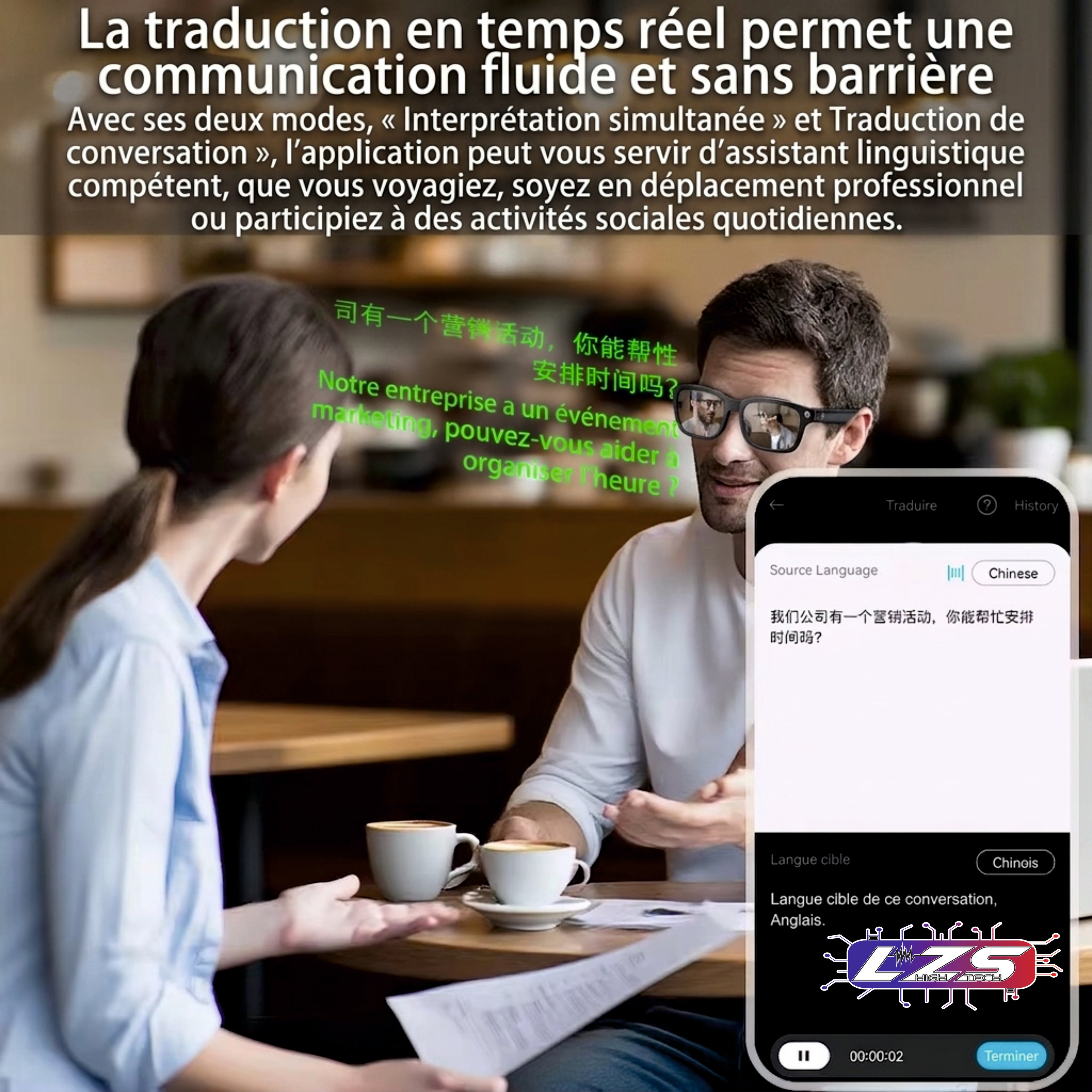 Lunettes Connectées Intelligentes – Caméra HD, Traduction IA & Audio Bluetooth